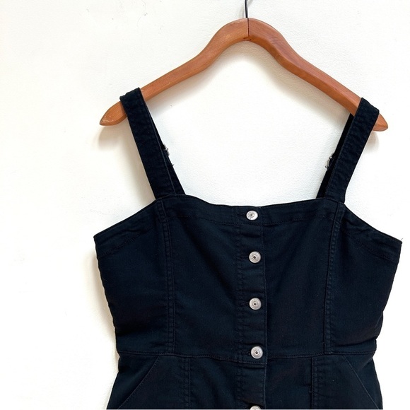 H&M Fitted Black Stretch Denim Overall Pinafore Dress w/ Pockets, Size 10 - Picture 4 of 12